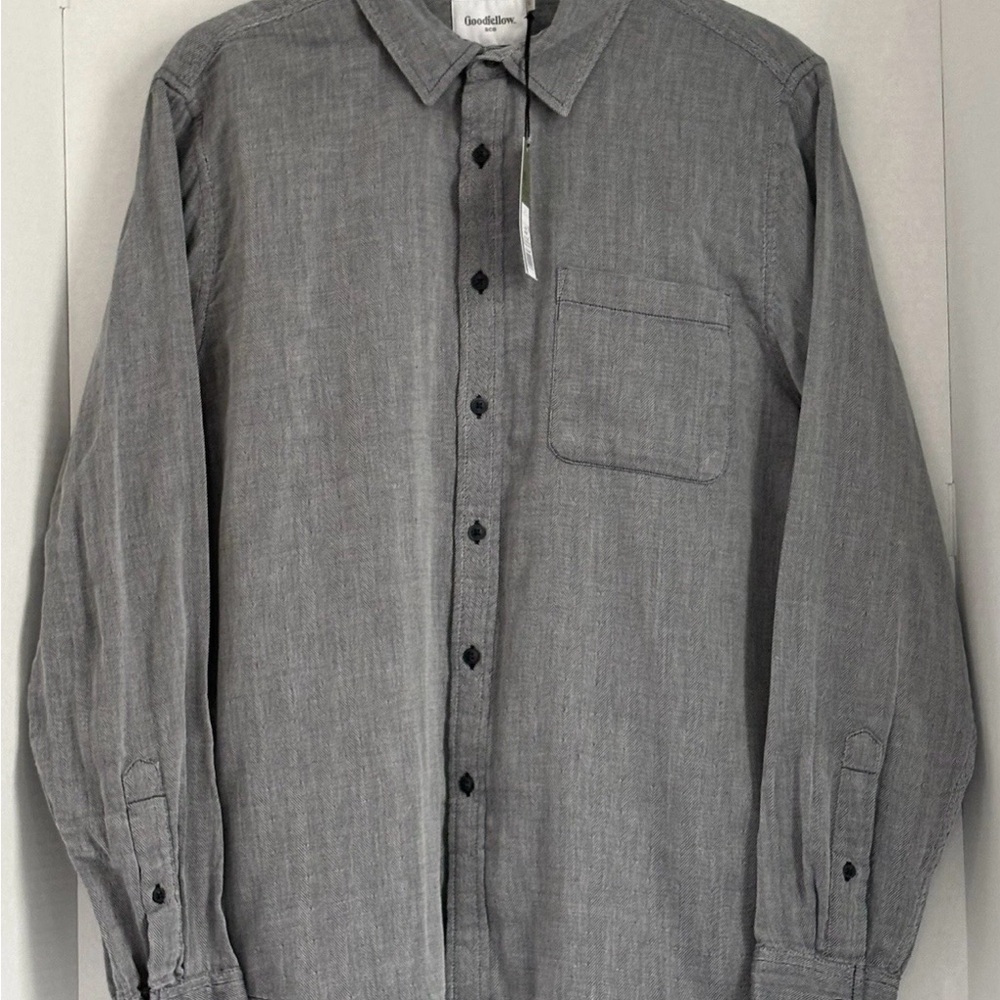 Goodfellow & Co Mens L Gray Herringbone Button Down Shirt 23x26 Long Sleeve NWT